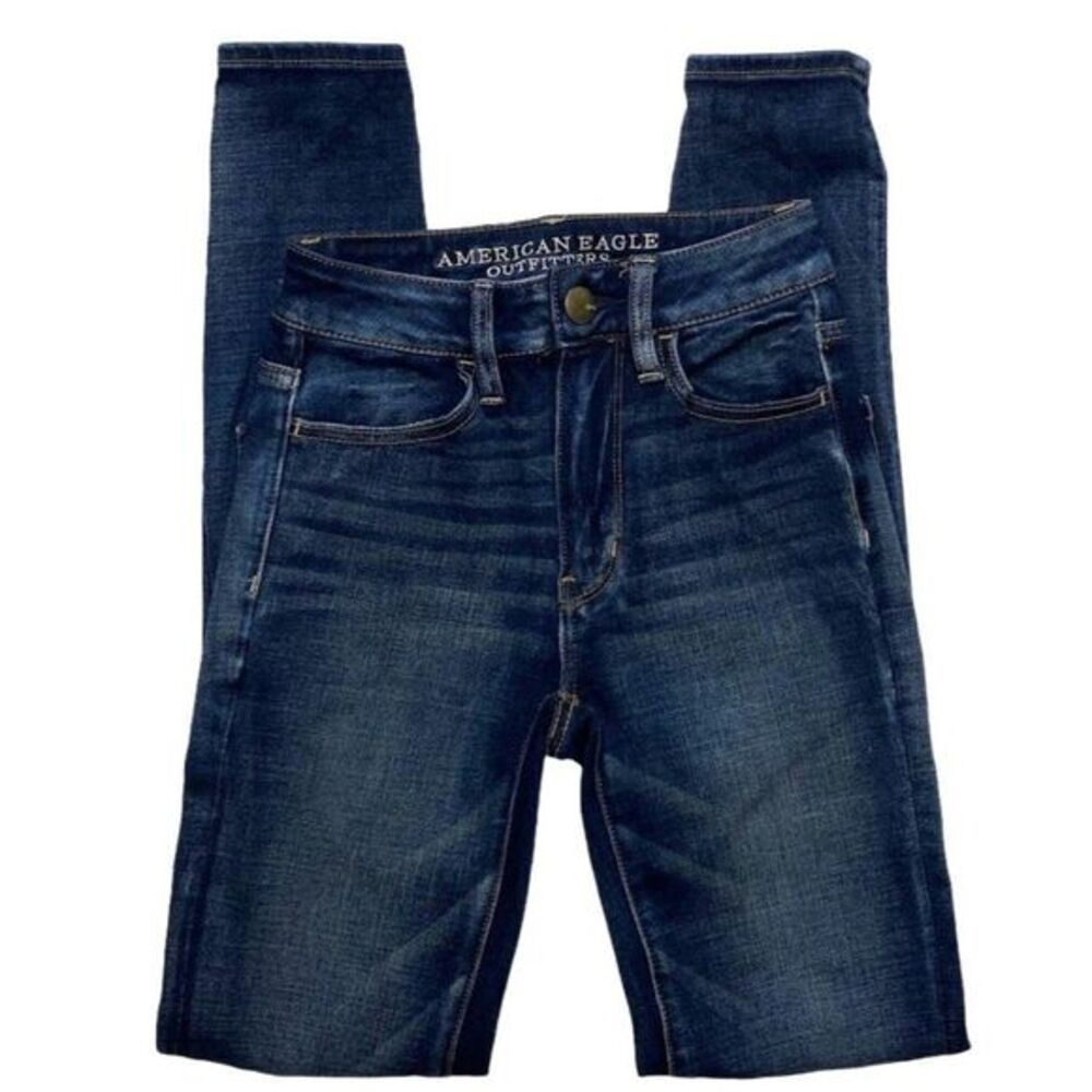 American Eagle Womens Distressed Dark Wash High Rise Jeggings Denim Jeans sz 00‎